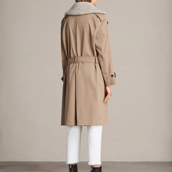 All Saints Lou Mac Coat Detachable Collar and Lining - Small Beige Minimalist - Picture 4 of 10